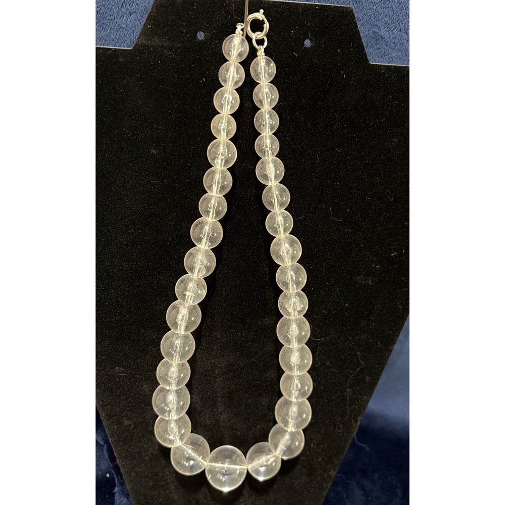 Vintage Mid Century Clear Lucite Beaded Necklace 18" Graduated Ball Orbs MCM
